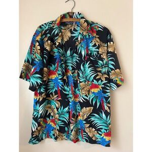 Pacific & Co. Men's Black Parrot Tropical Hawaiian Short Sleeve Button Up Size S
